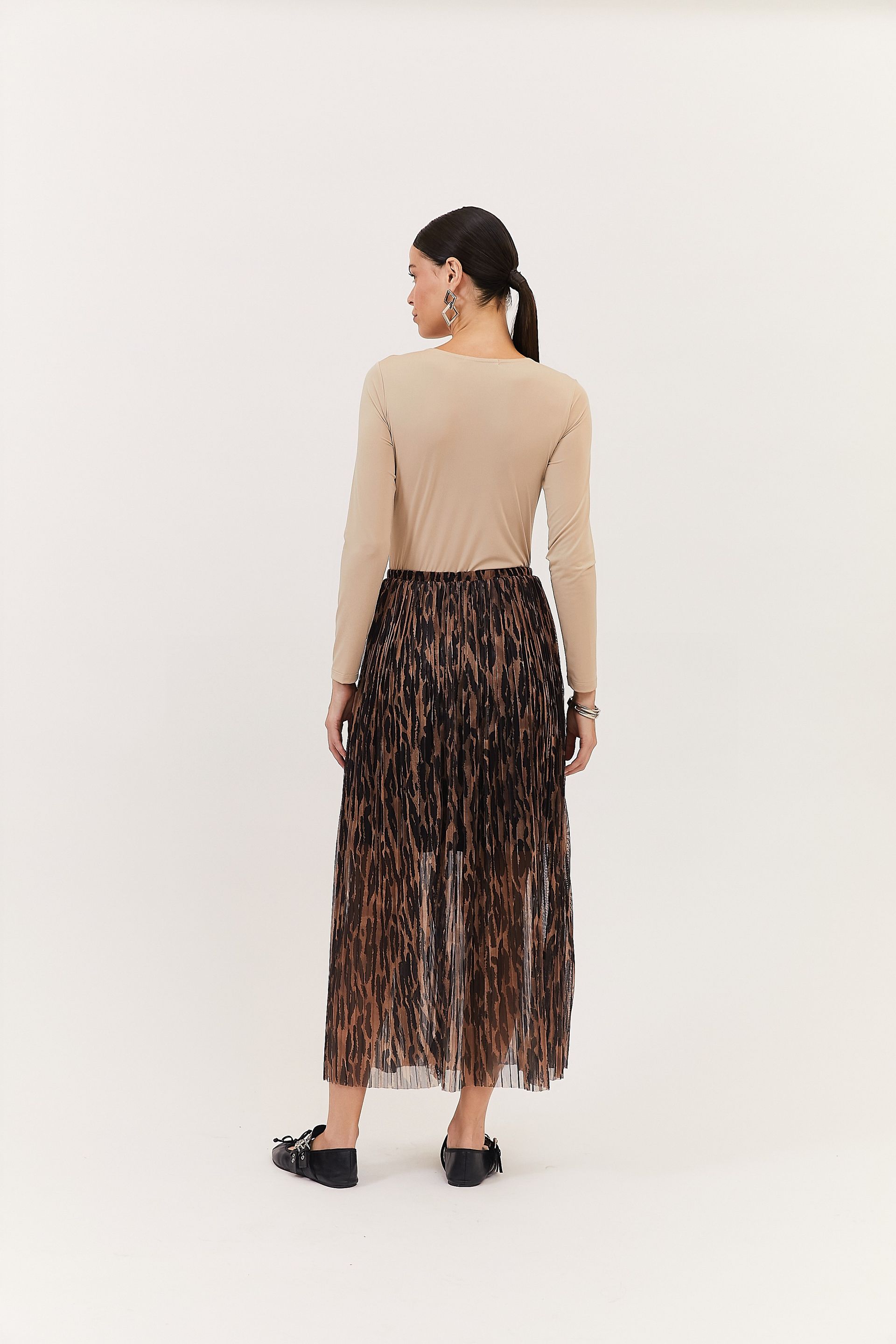 Saia Animal Print Plissada Tânia