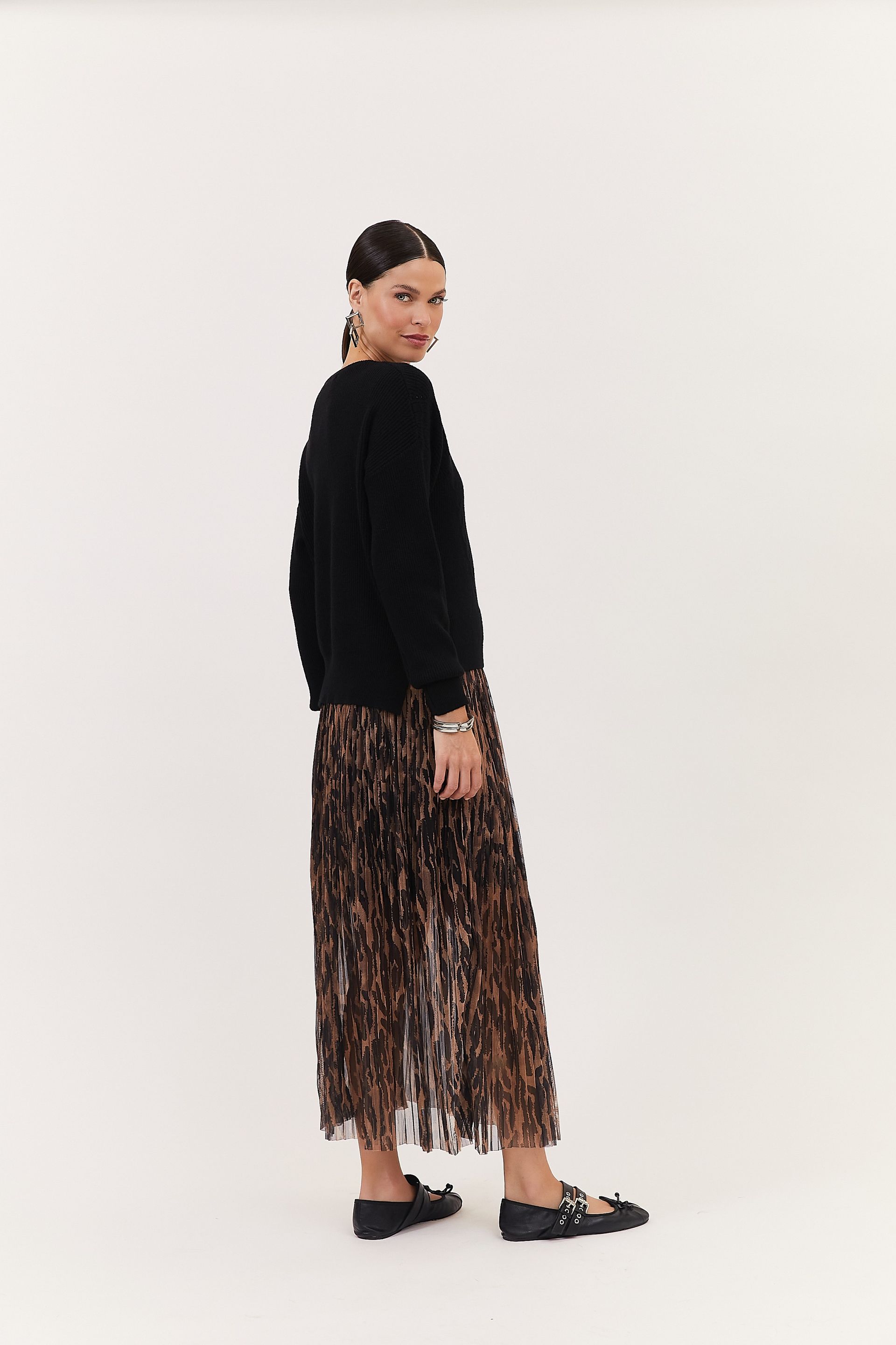 Saia Animal Print Plissada Tânia