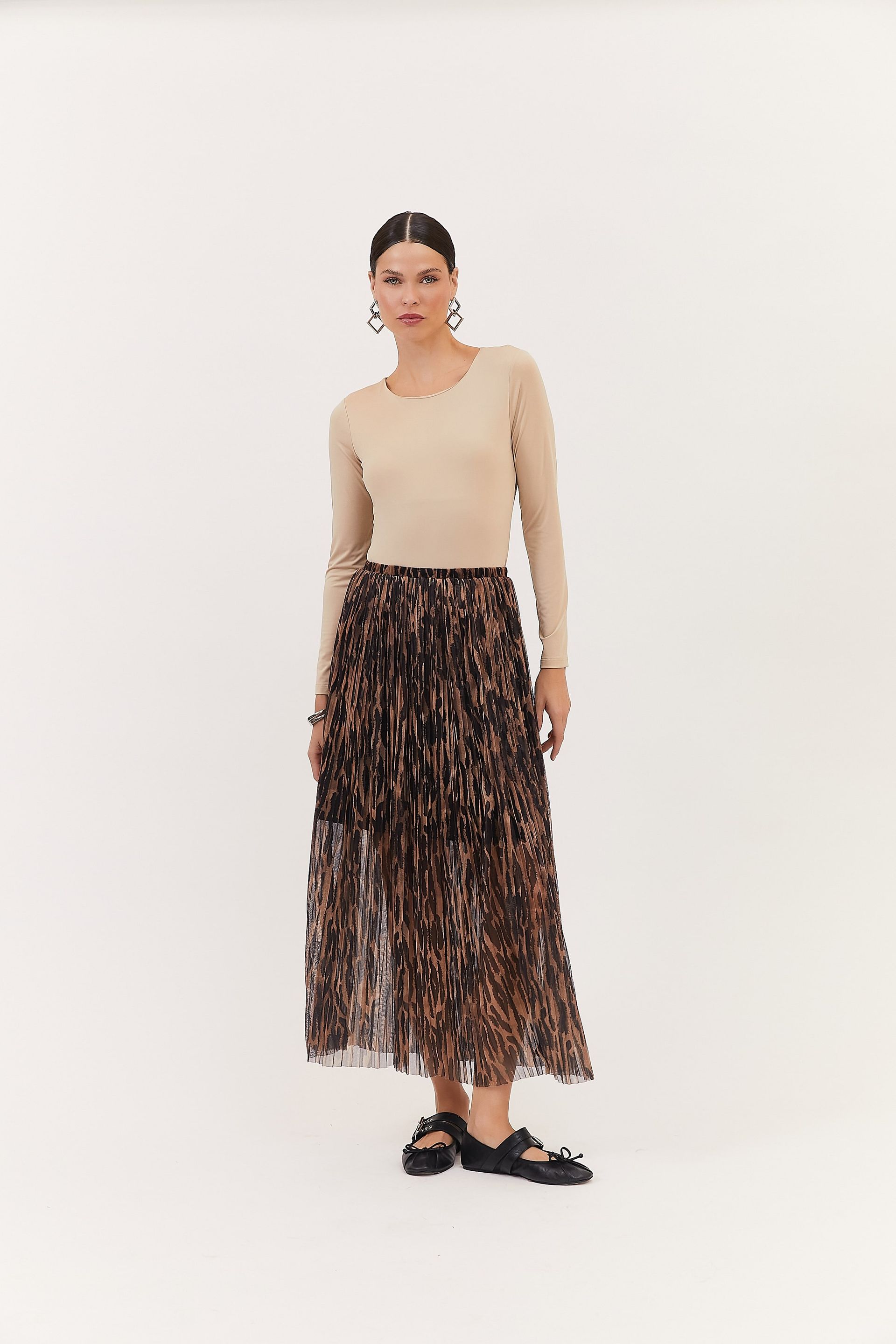 Saia Animal Print Plissada Tânia