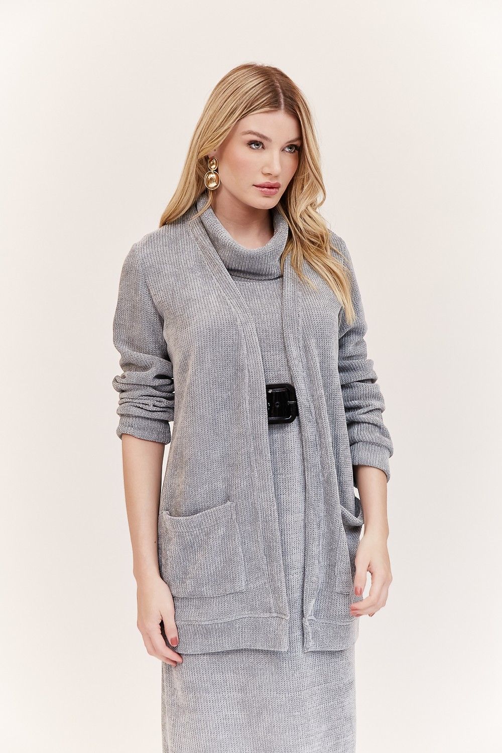 Vestido Gola Alta Chenille