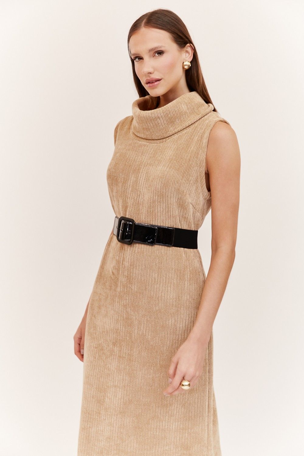Vestido Gola Alta Chenille