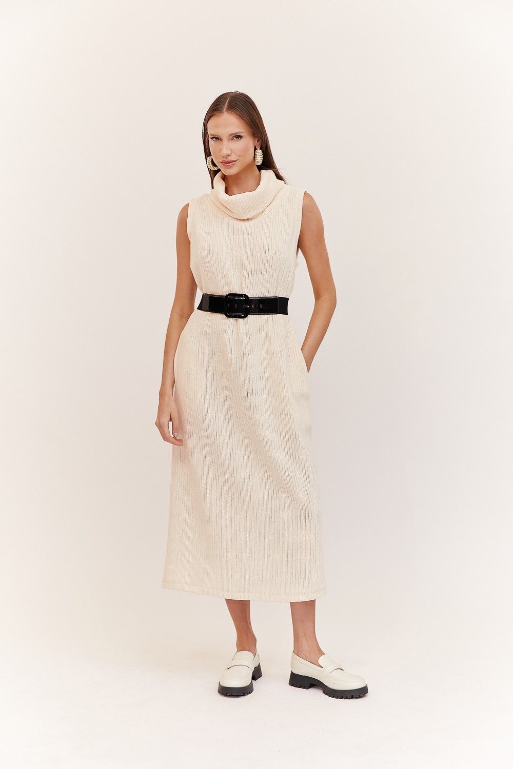 Vestido Gola Alta Chenille