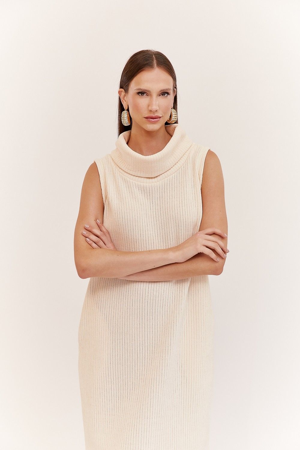 Vestido Gola Alta Chenille