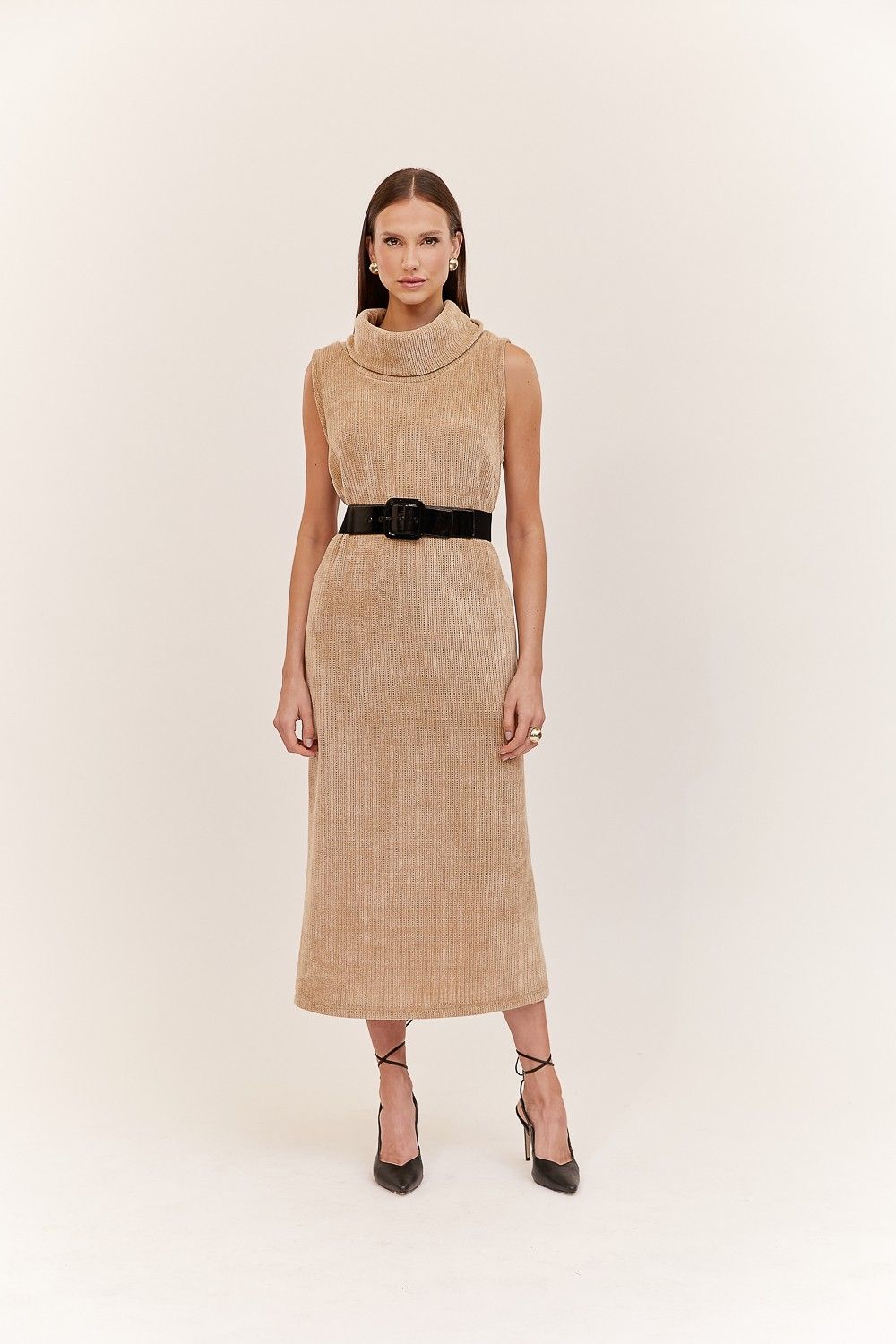 Vestido Gola Alta Chenille