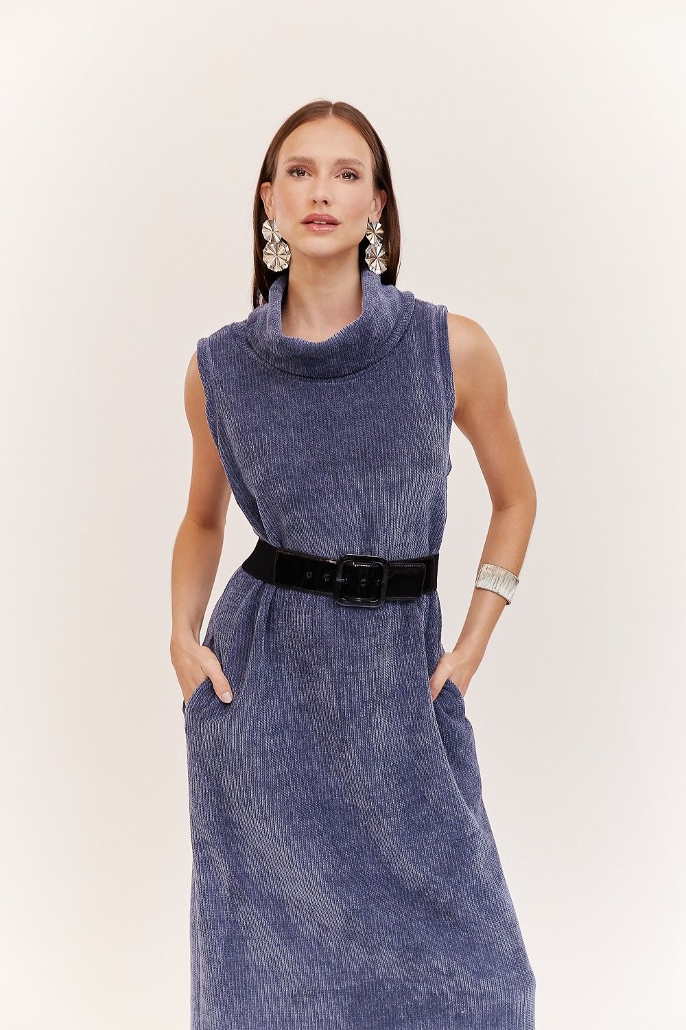 Vestido Gola Alta Chenille