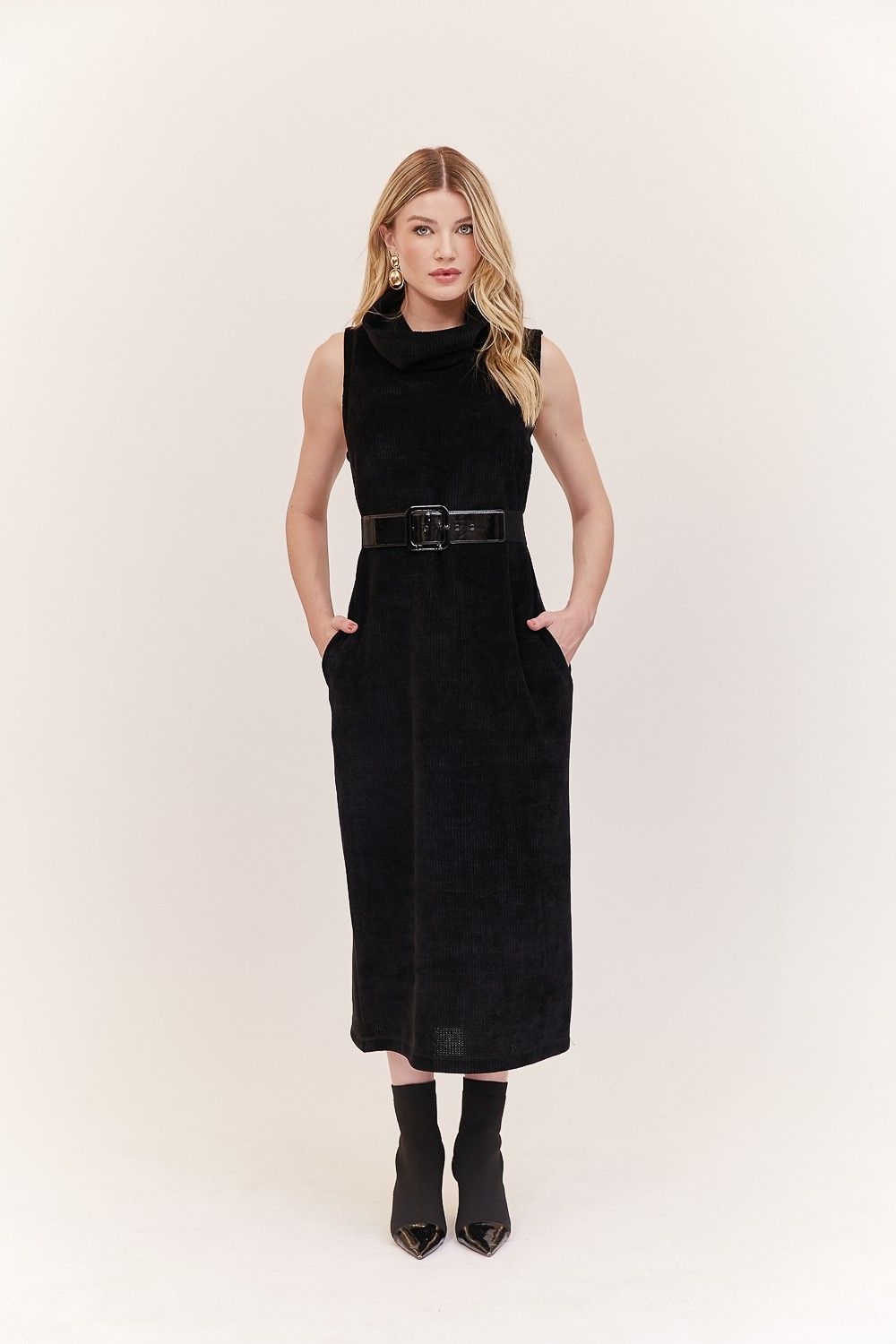 Vestido Gola Alta Chenille