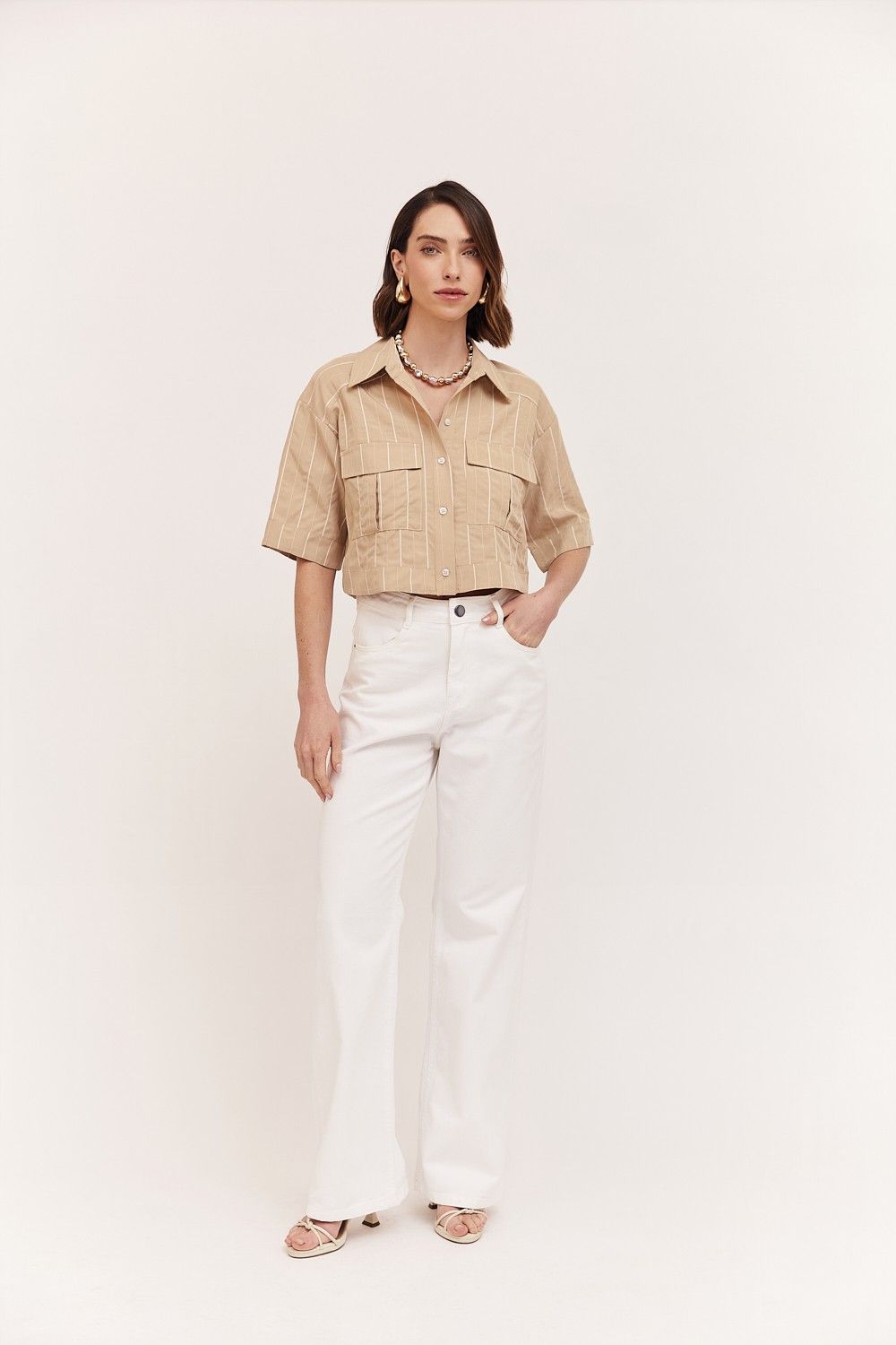 Camisa Cropped Listrada Lira