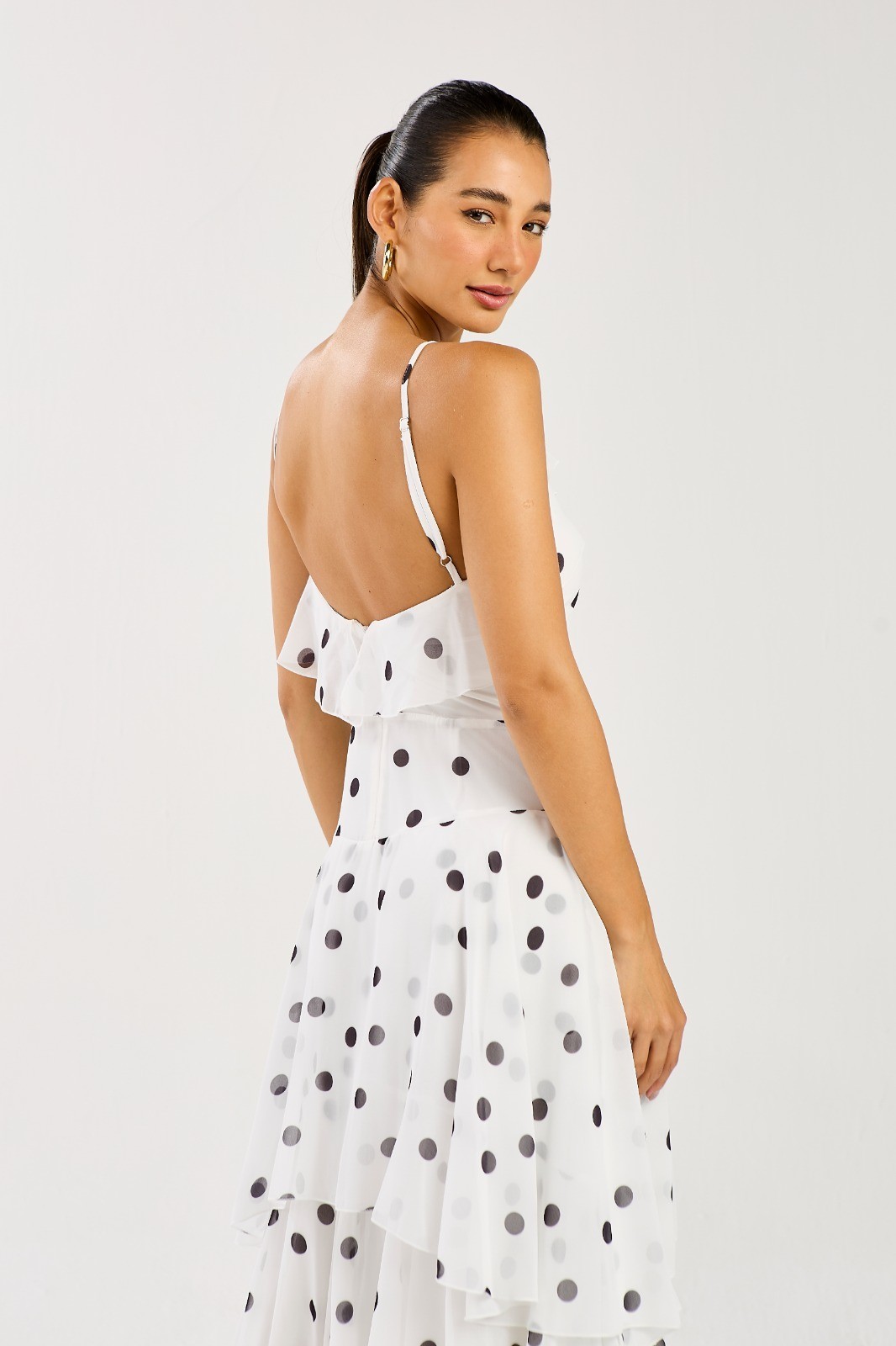 Vestido Midi Babados Estampa Poá Mavie