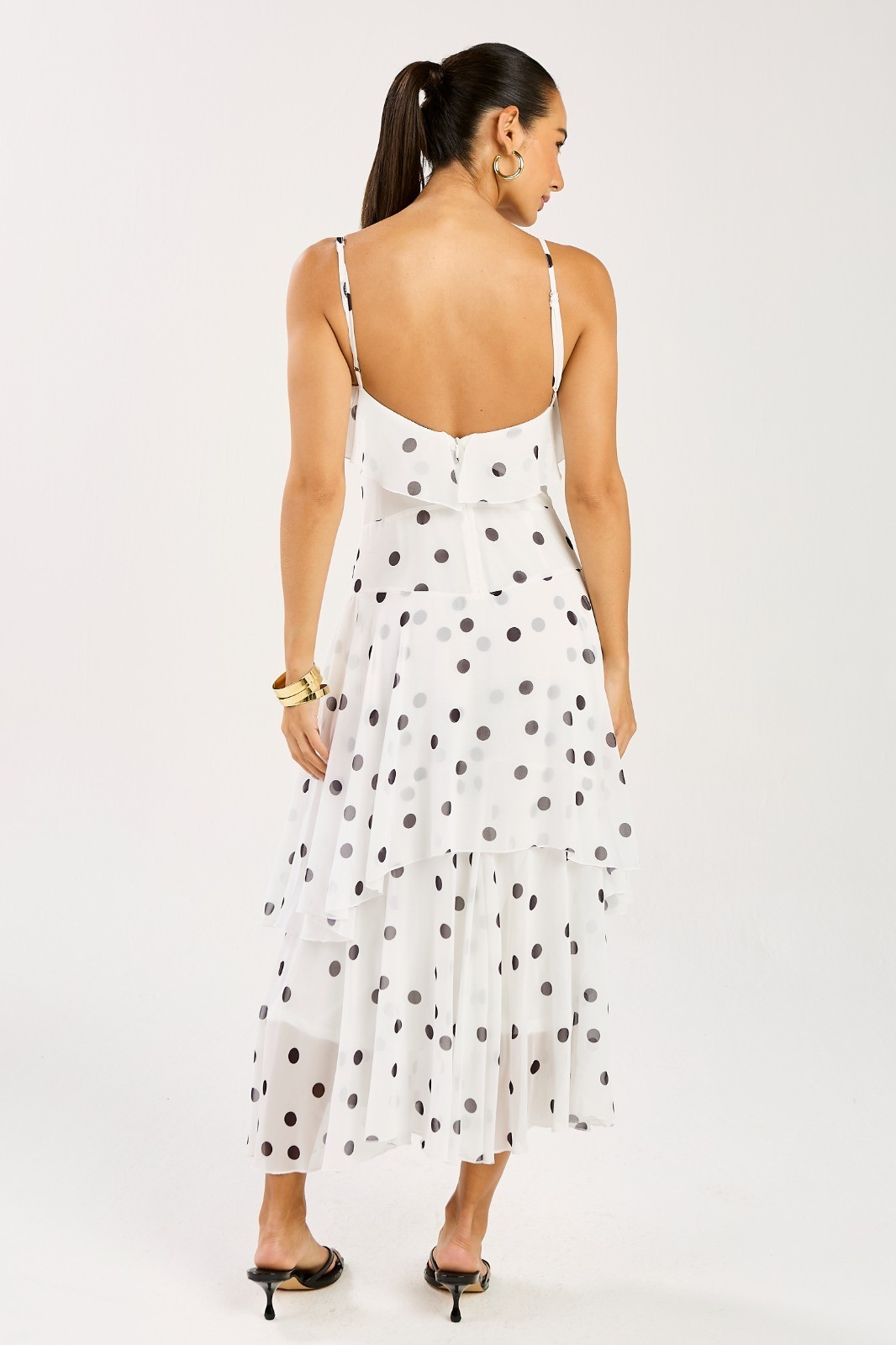 Vestido Midi Babados Estampa Poá Mavie