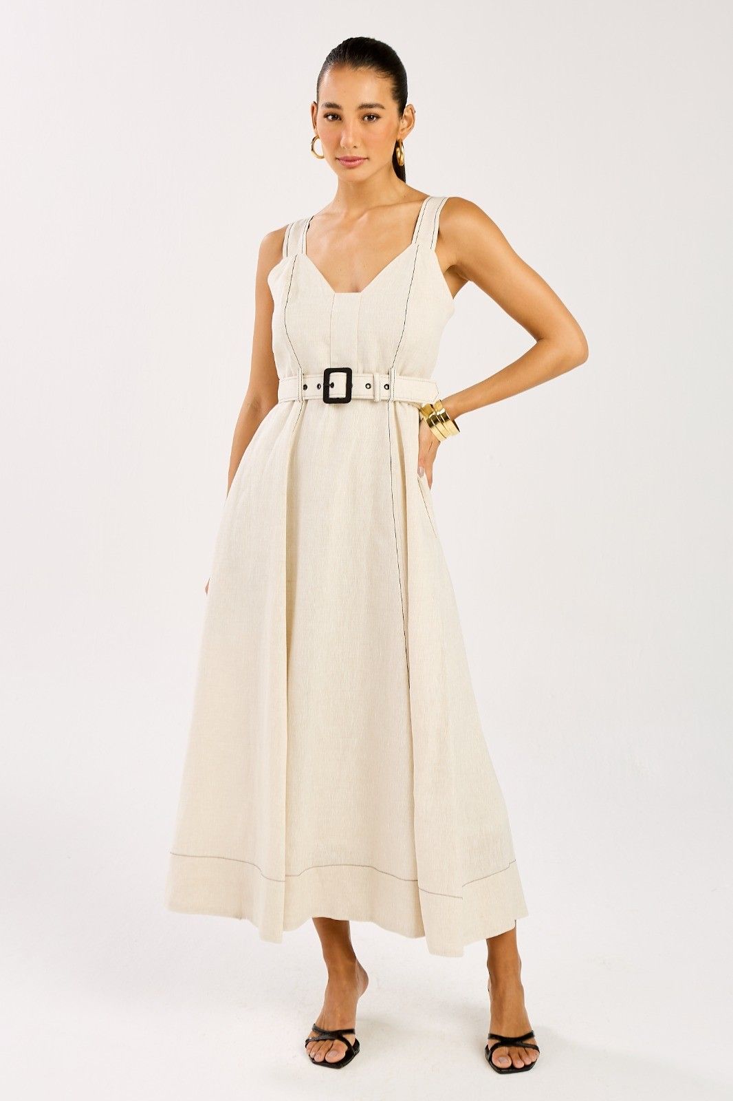 Vestido Linho Pesponto Mona