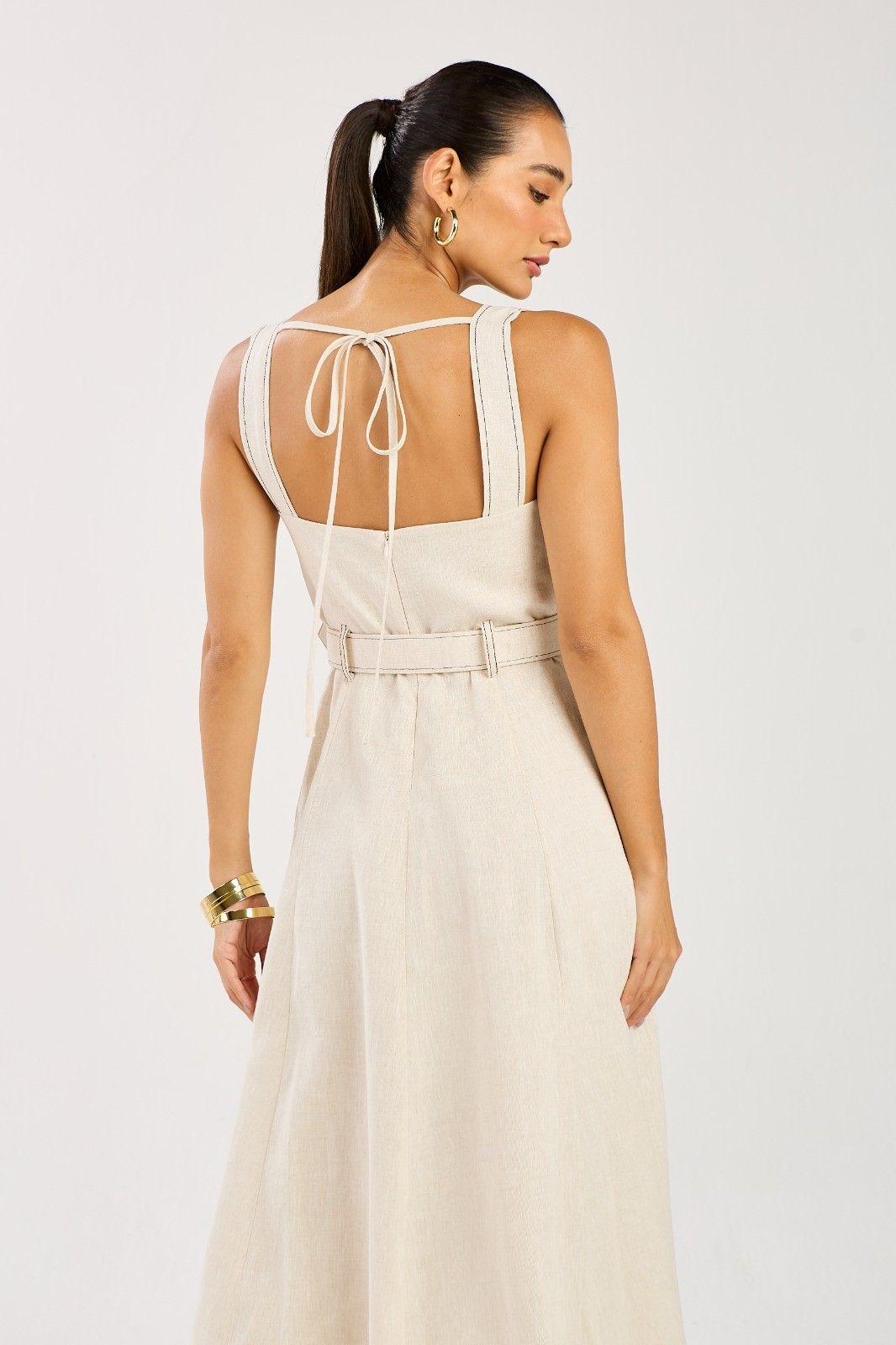 Vestido Linho Pesponto Mona