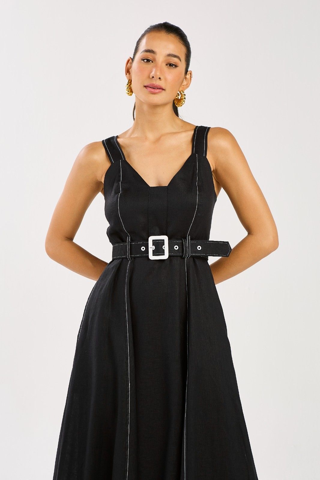 Vestido Linho Pesponto Mona