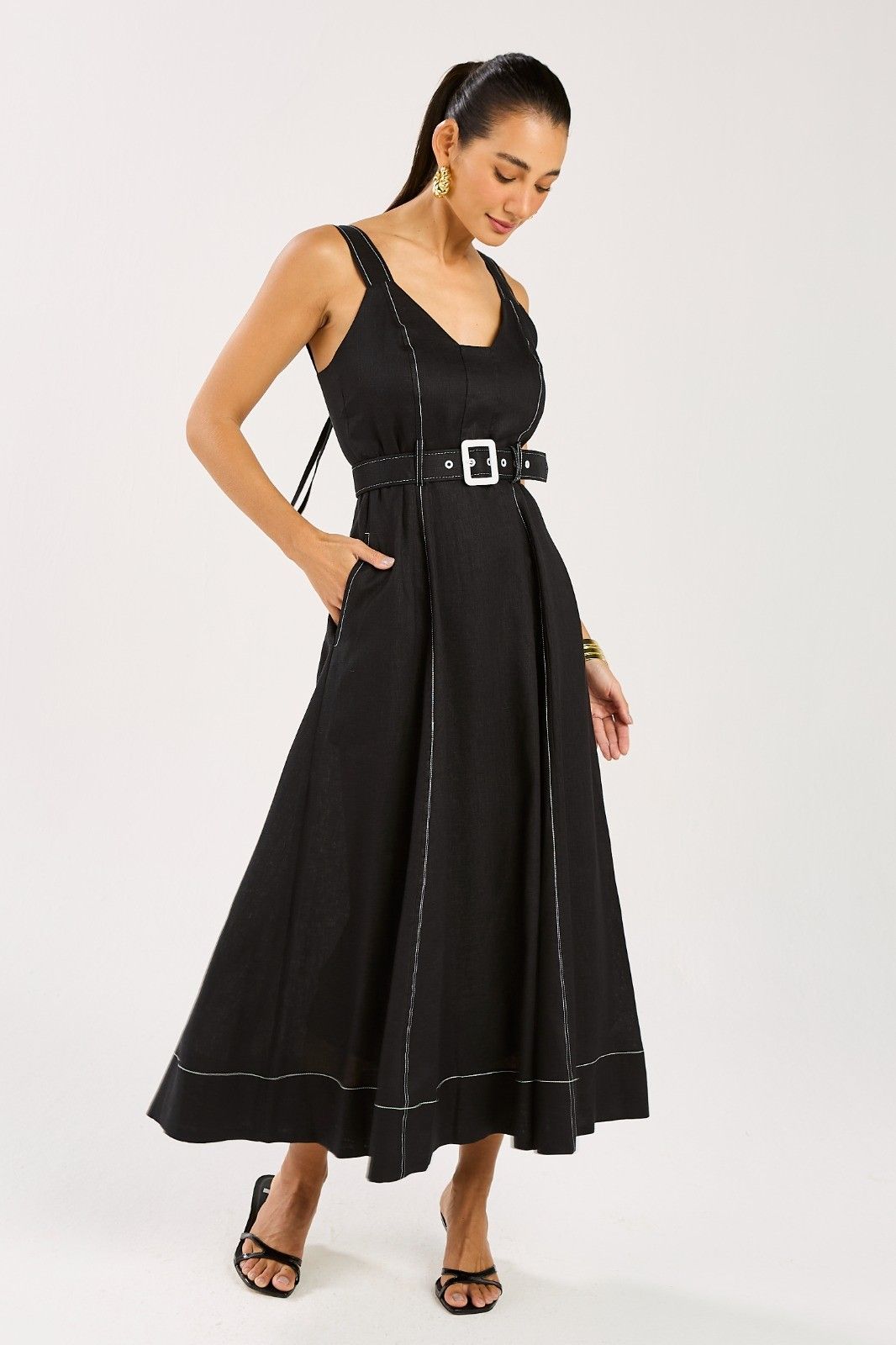 Vestido Linho Pesponto Mona
