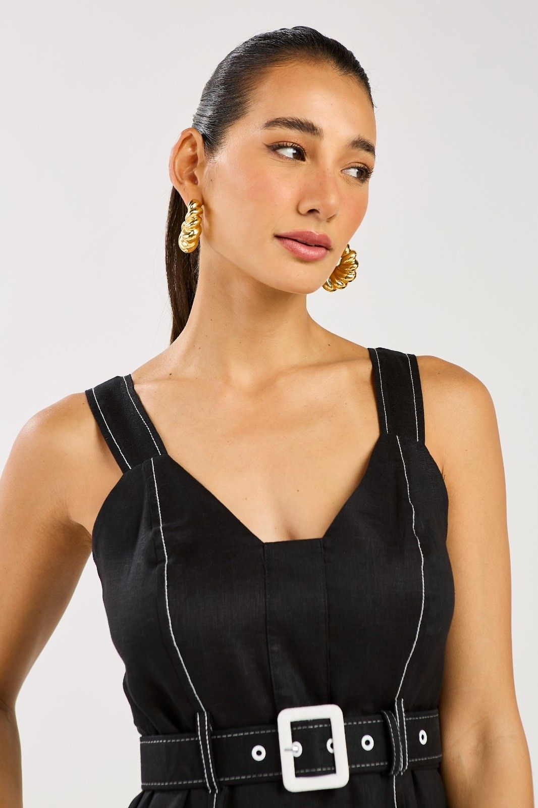 Vestido Linho Pesponto Mona