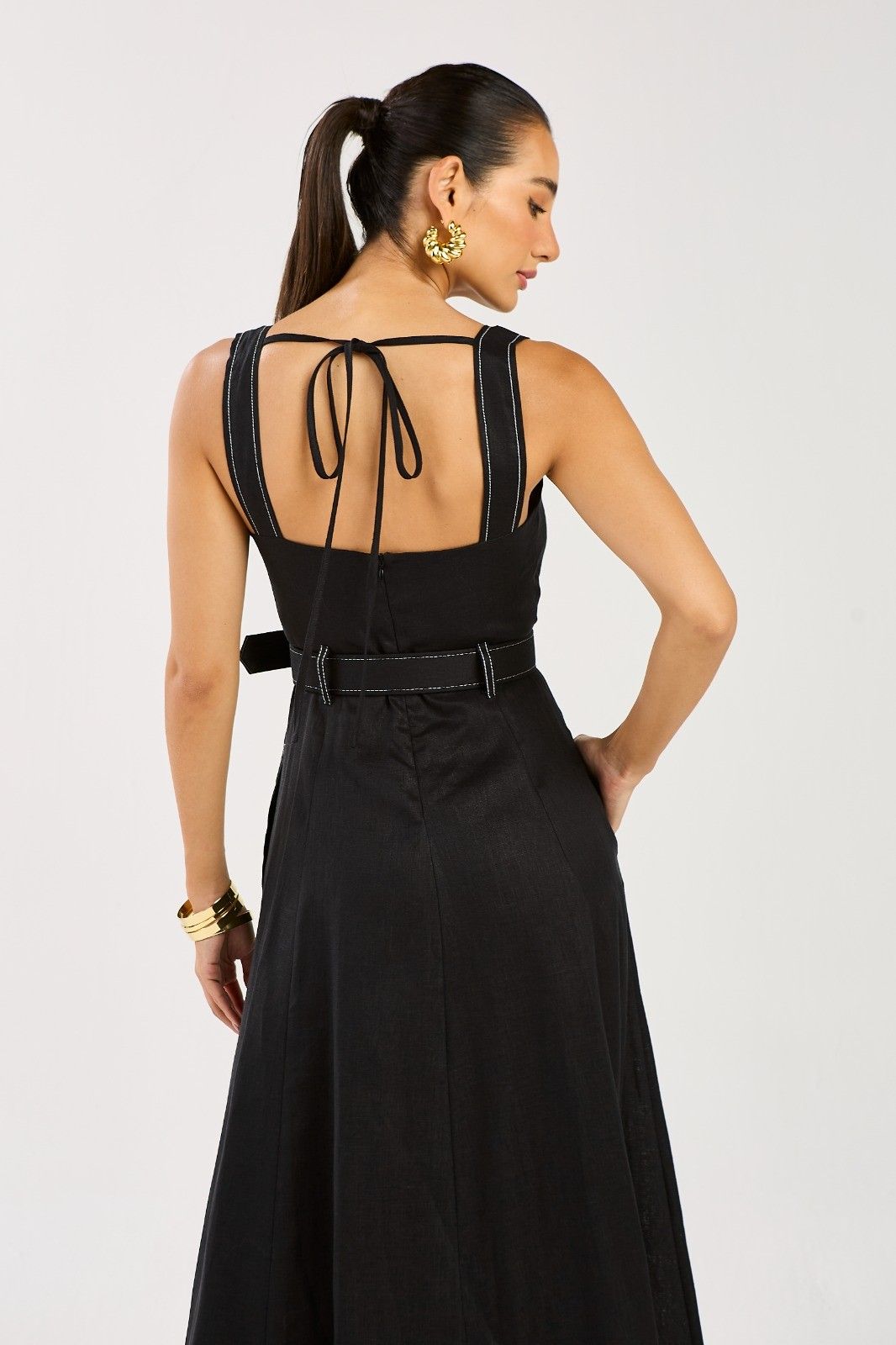 Vestido Linho Pesponto Mona