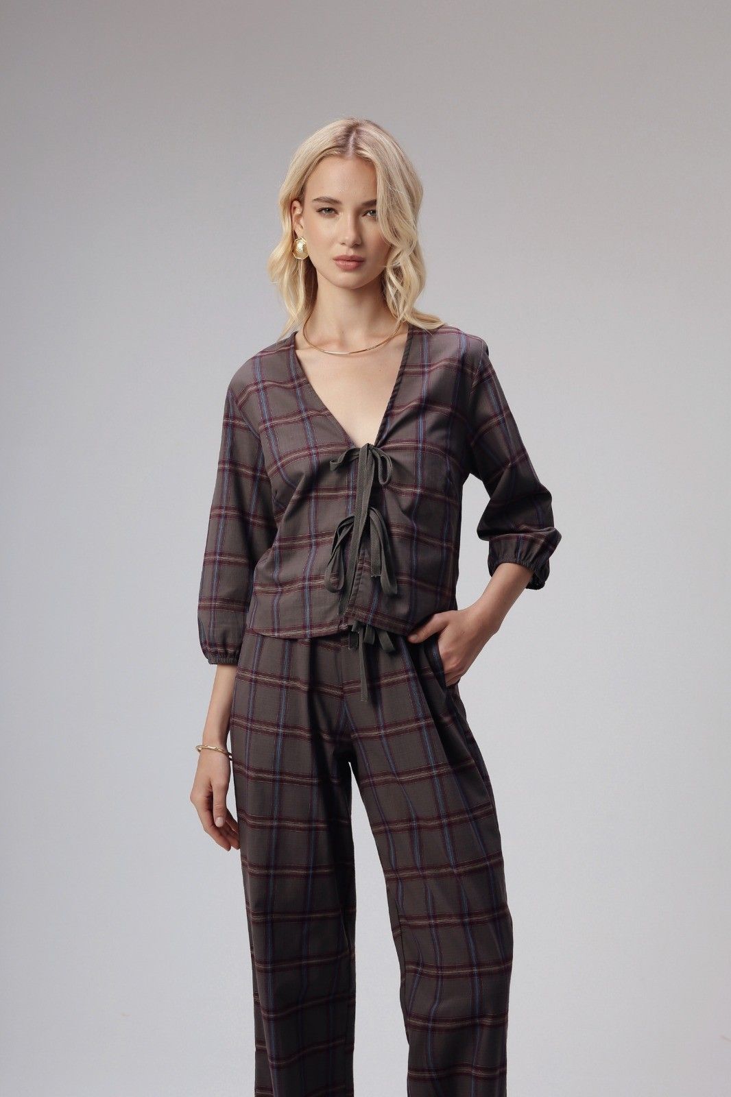 Calça Feminina Amarração Xadrez Isabelli