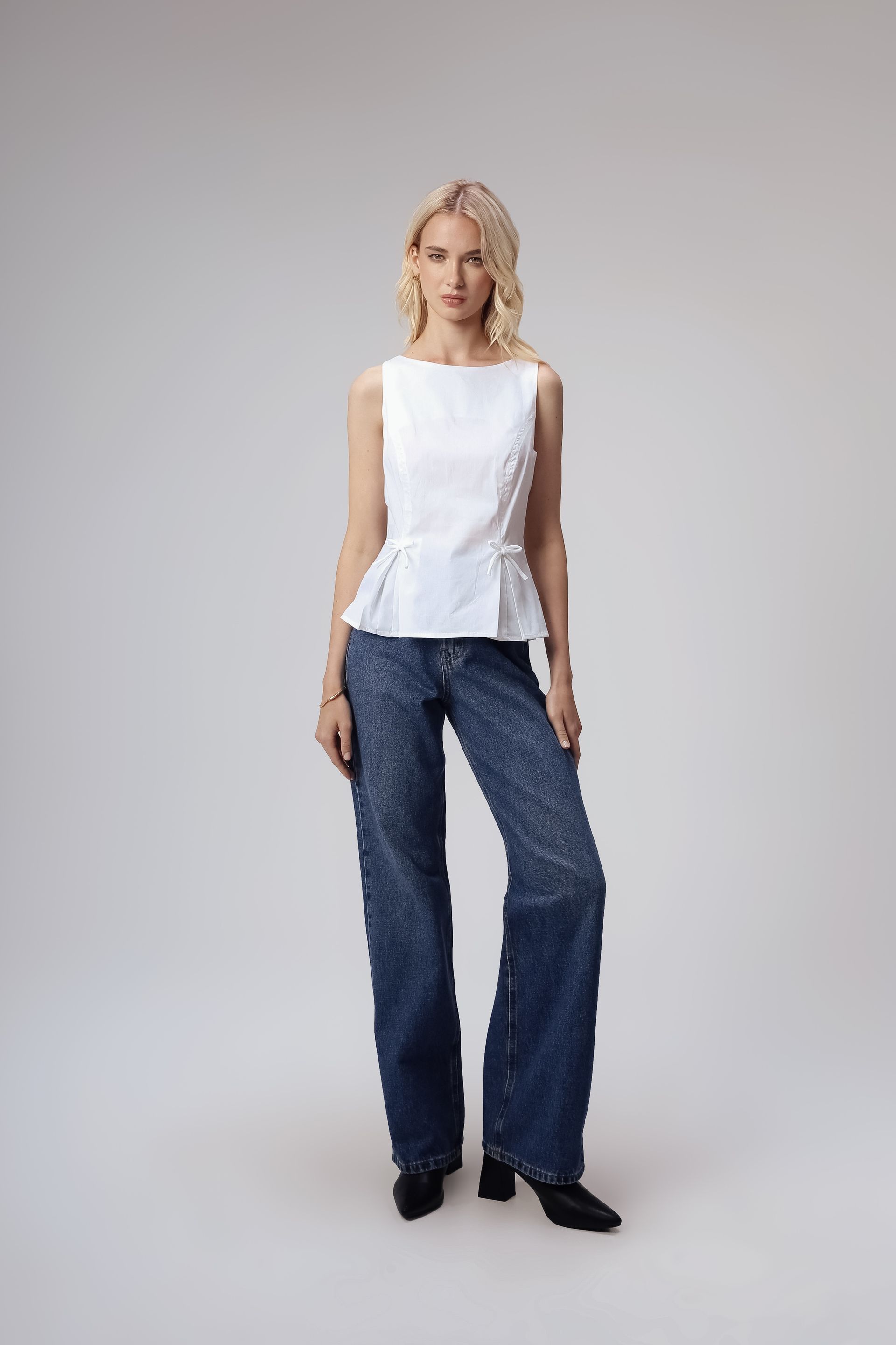 Blusa Regata Femina Tricoline Laços Mônaco