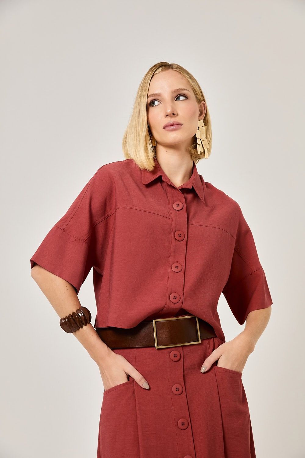 Blusa Cropped Feminina Botões Veronica
