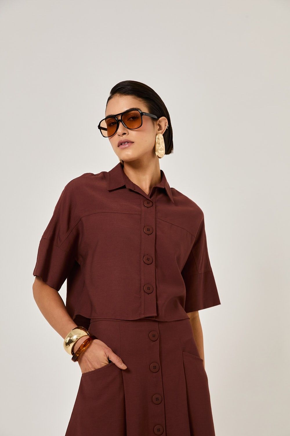 Blusa Cropped Feminina Botões Veronica