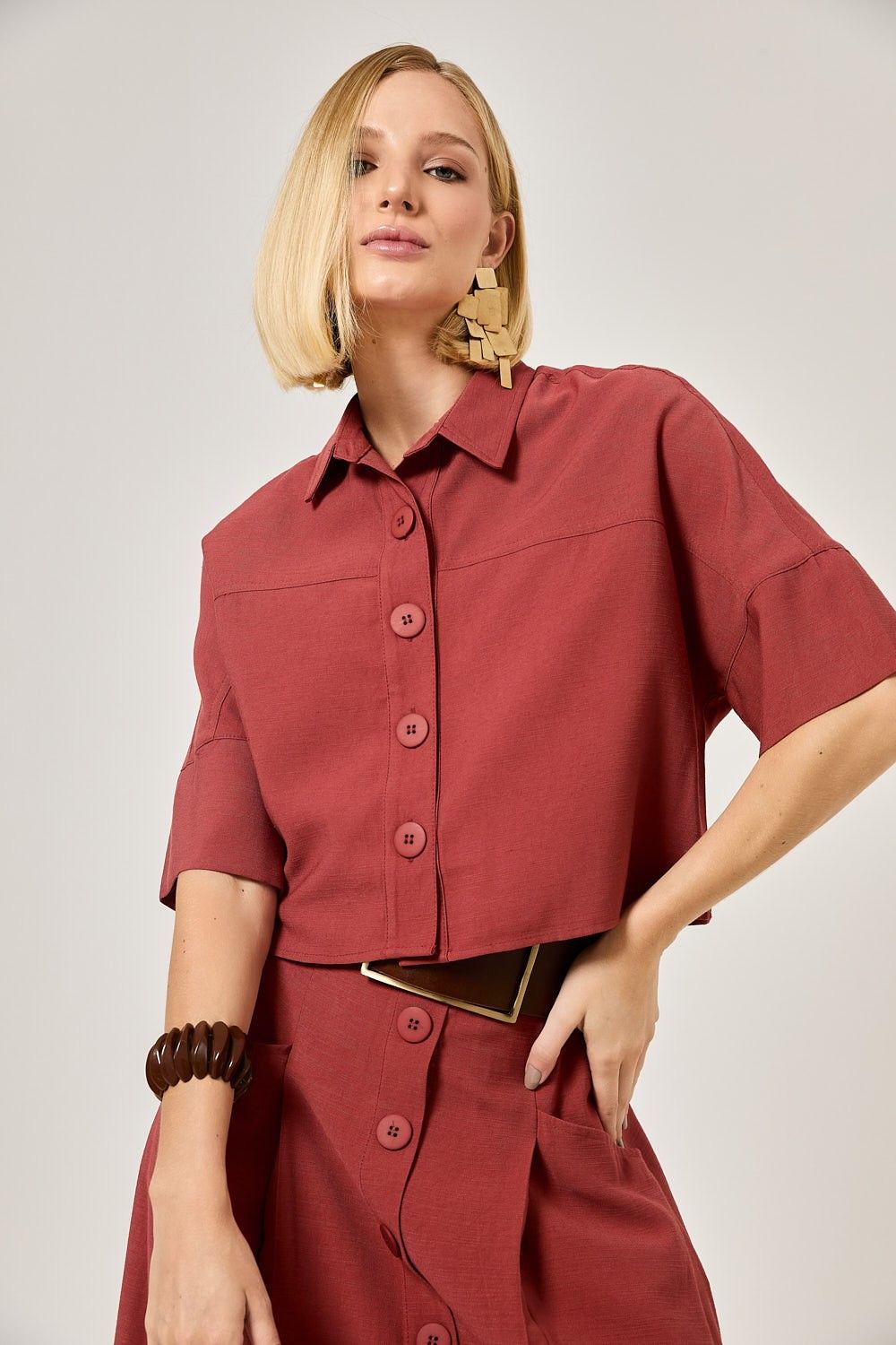 Blusa Cropped Feminina Botões Veronica