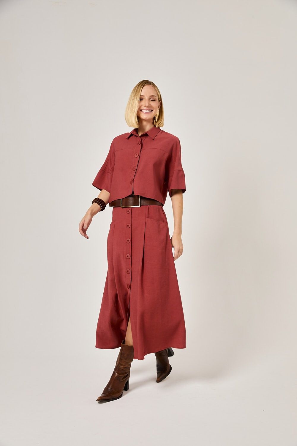 Blusa Cropped Feminina Botões Veronica