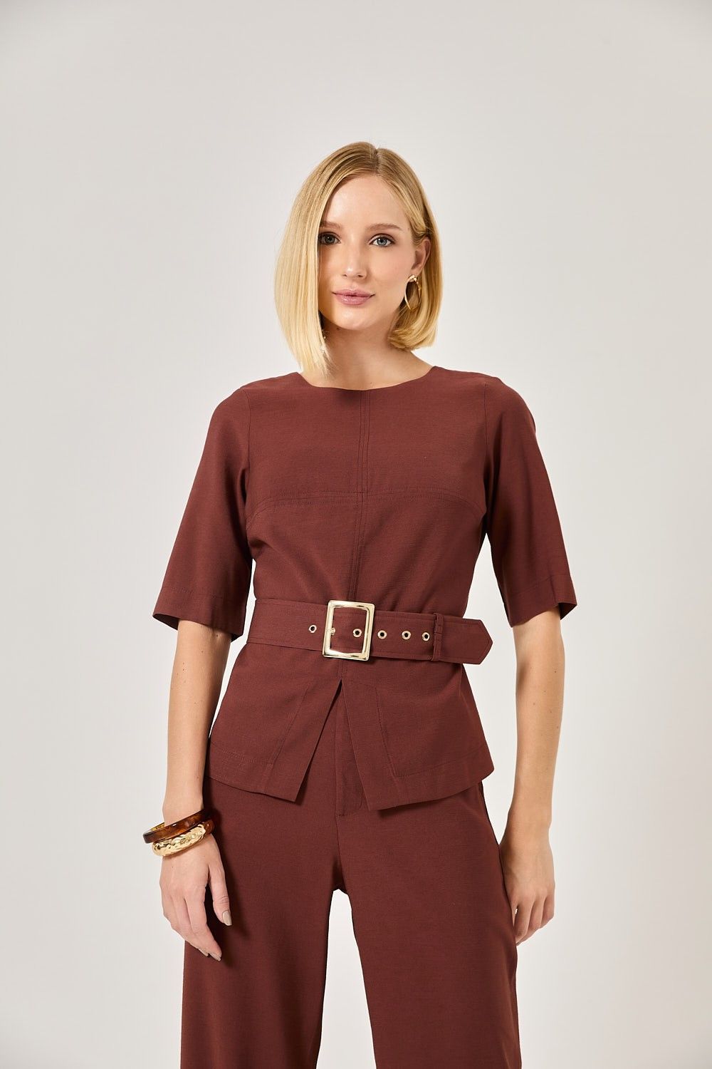 Blusa Feminina Alfaiataria com Cinto Veronica