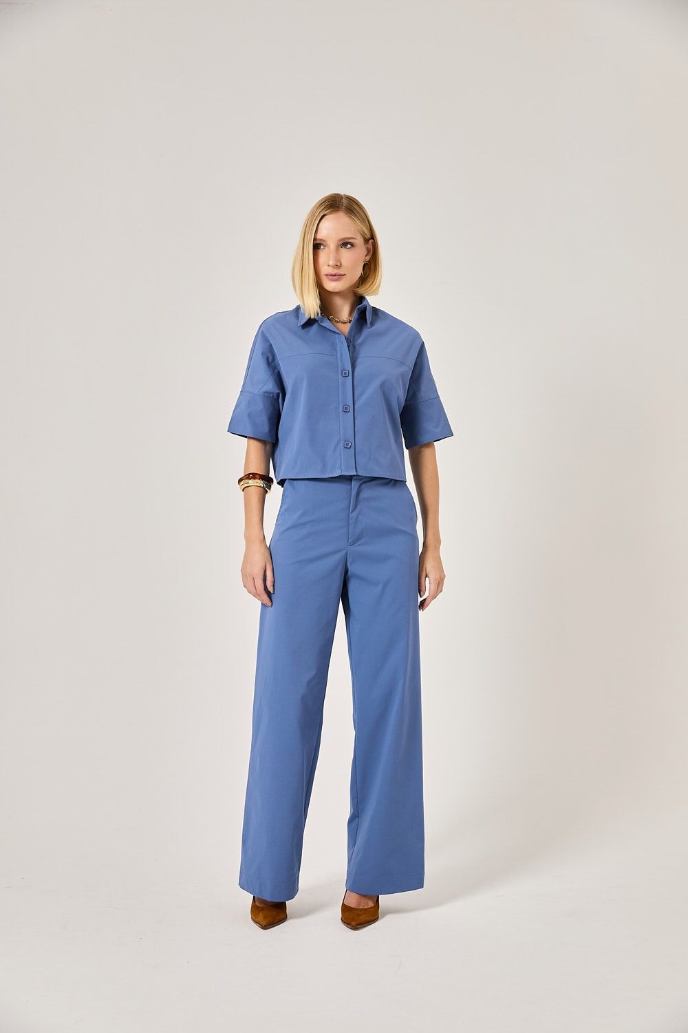 Camisa Cropped Feminina Botões Louise