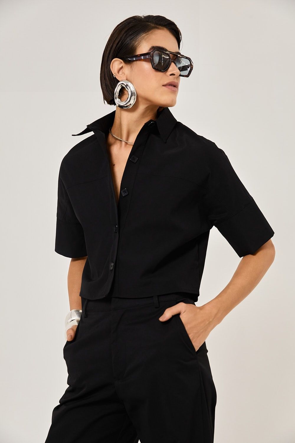 Camisa Cropped Feminina Botões Louise