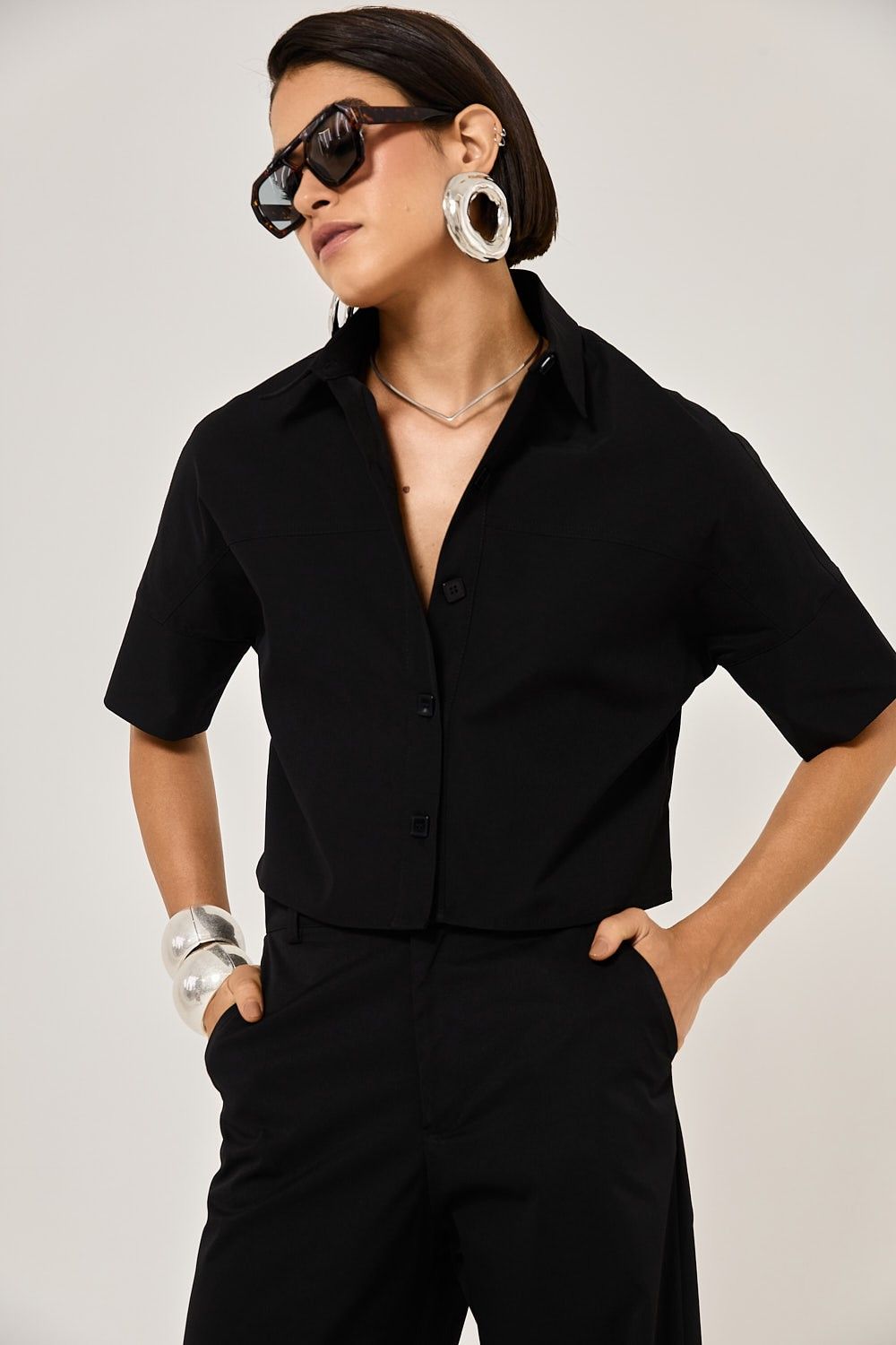 Camisa Cropped Feminina Botões Louise