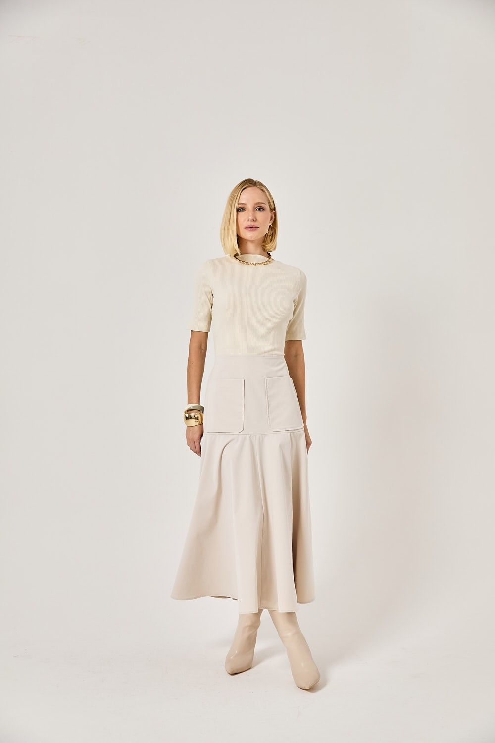 Vestido Midi Bicolor Canelado Louise