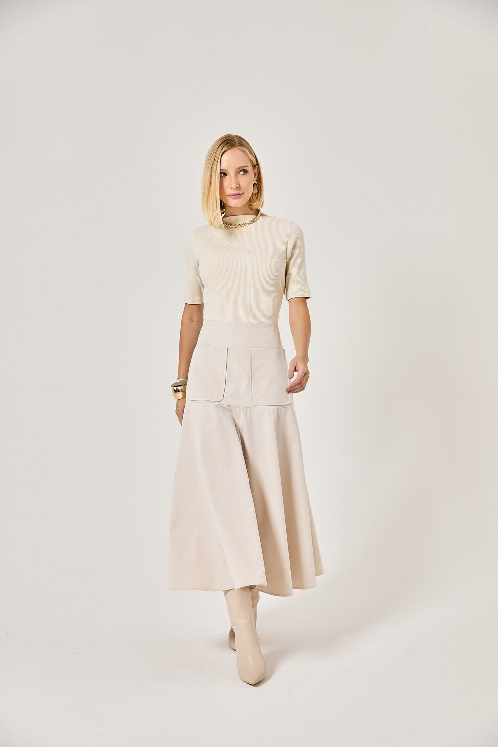 Vestido Midi Bicolor Canelado Louise