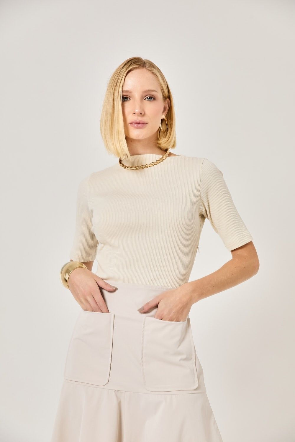 Vestido Midi Bicolor Canelado Louise