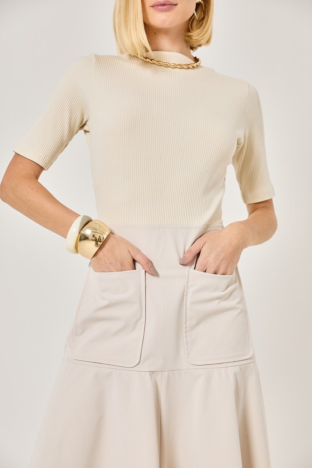 Vestido Midi Bicolor Canelado Louise