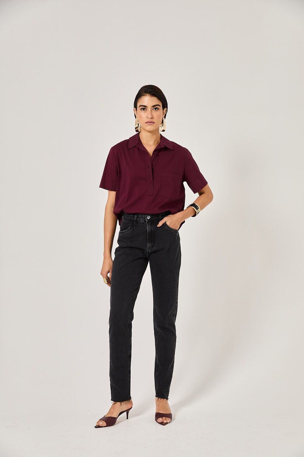 Camisa Feminina Manga Curta Tricoline Lily