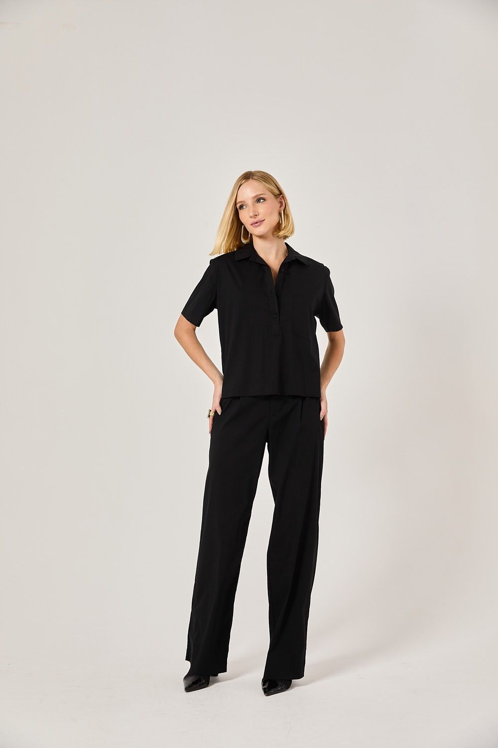 Camisa Feminina Manga Curta Tricoline Lily