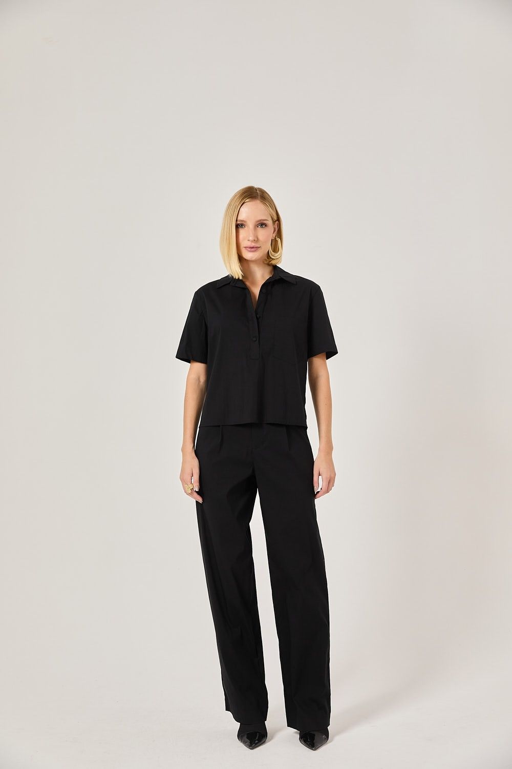 Camisa Feminina Manga Curta Tricoline Lily