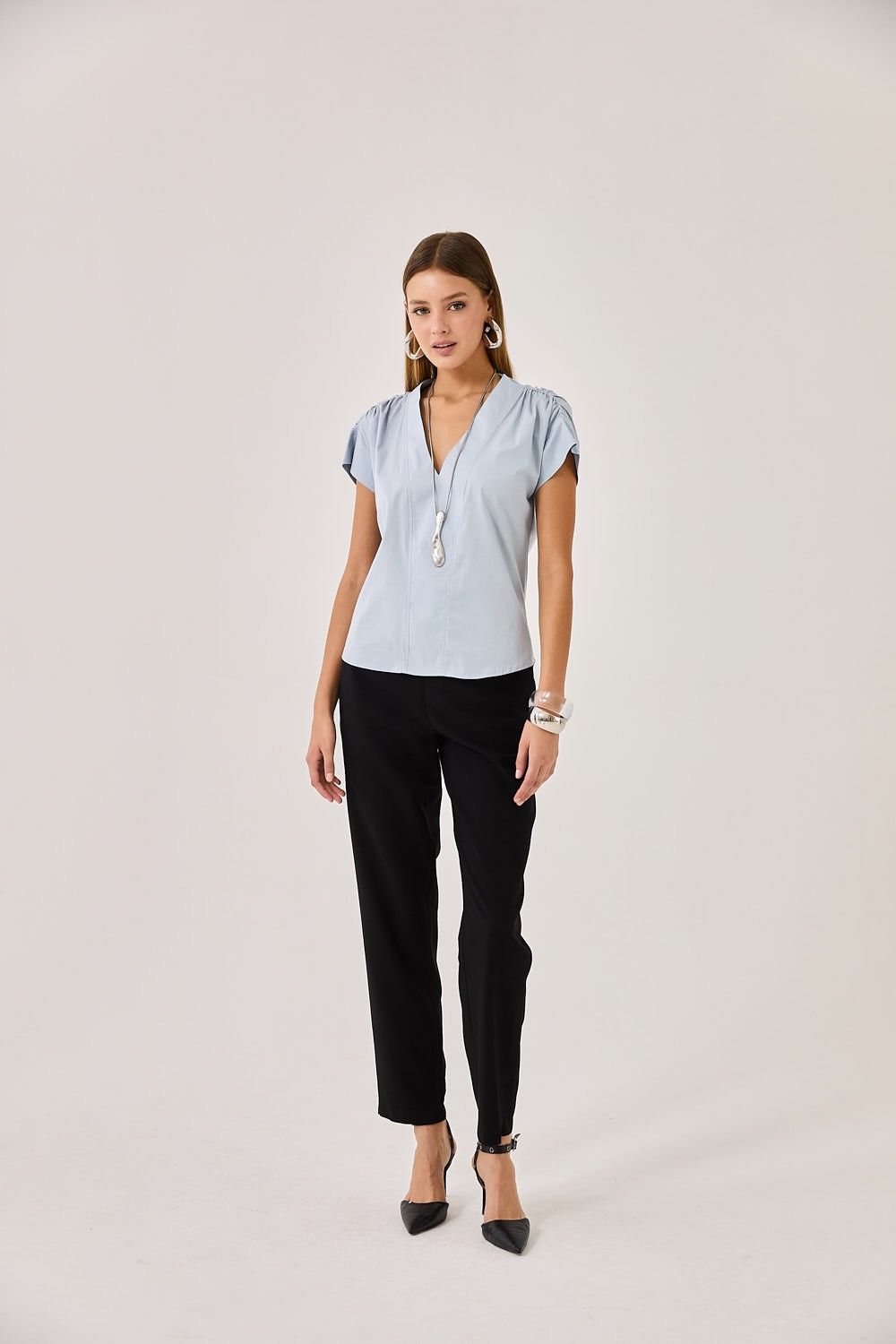 Blusa Feminina Tricoline Franzido Mônaco