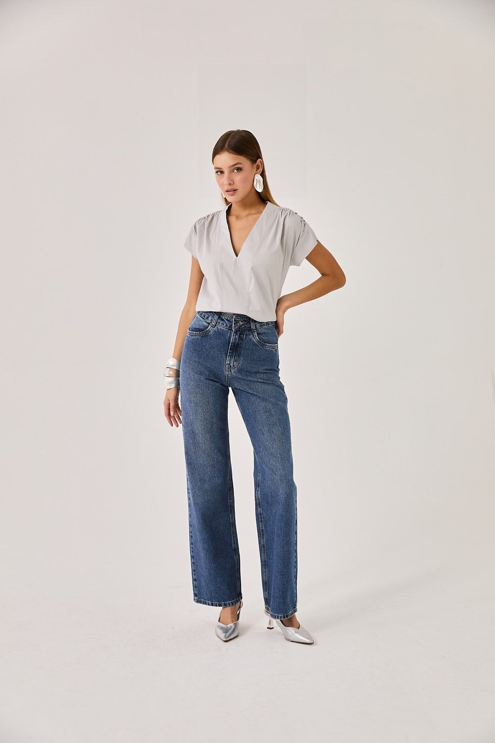 Blusa Feminina Tricoline Franzido Mônaco