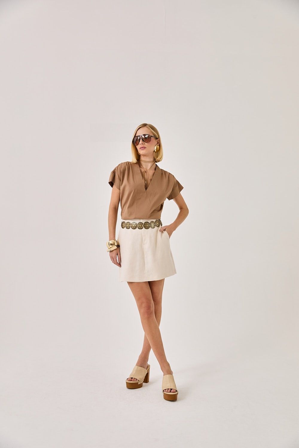 Blusa Feminina Tricoline Franzido Mônaco