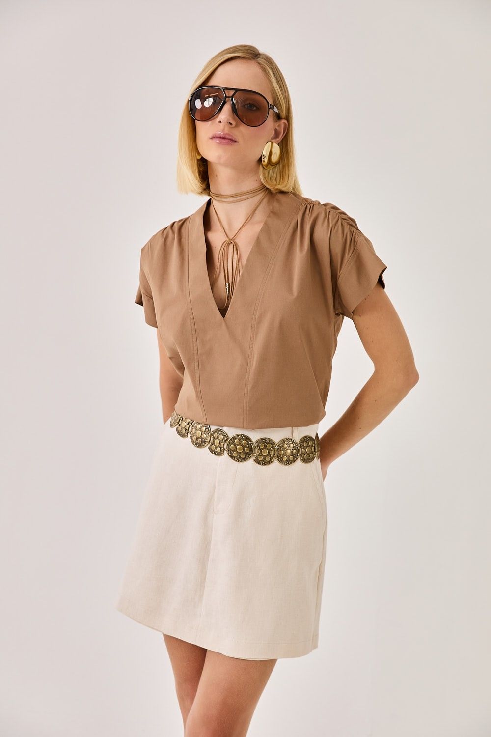 Blusa Feminina Tricoline Franzido Mônaco