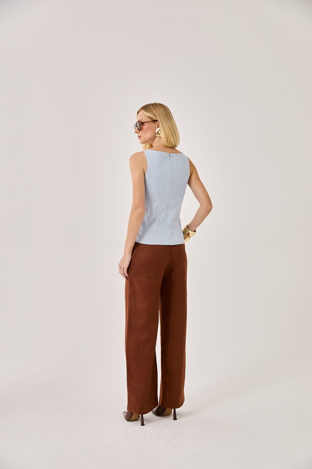 Blusa Regata Femina Tricoline Laços Mônaco