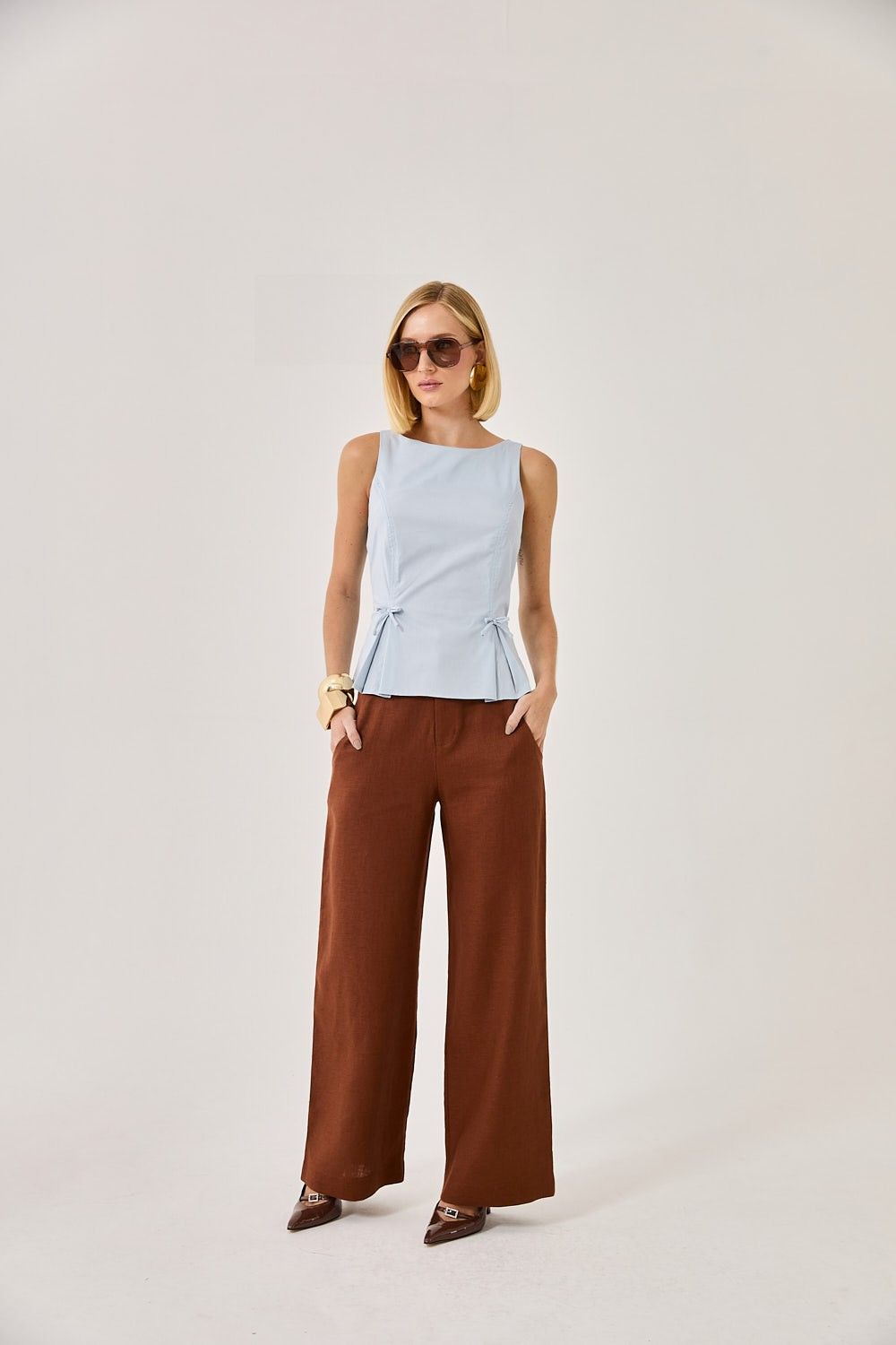 Blusa Regata Femina Tricoline Laços Mônaco