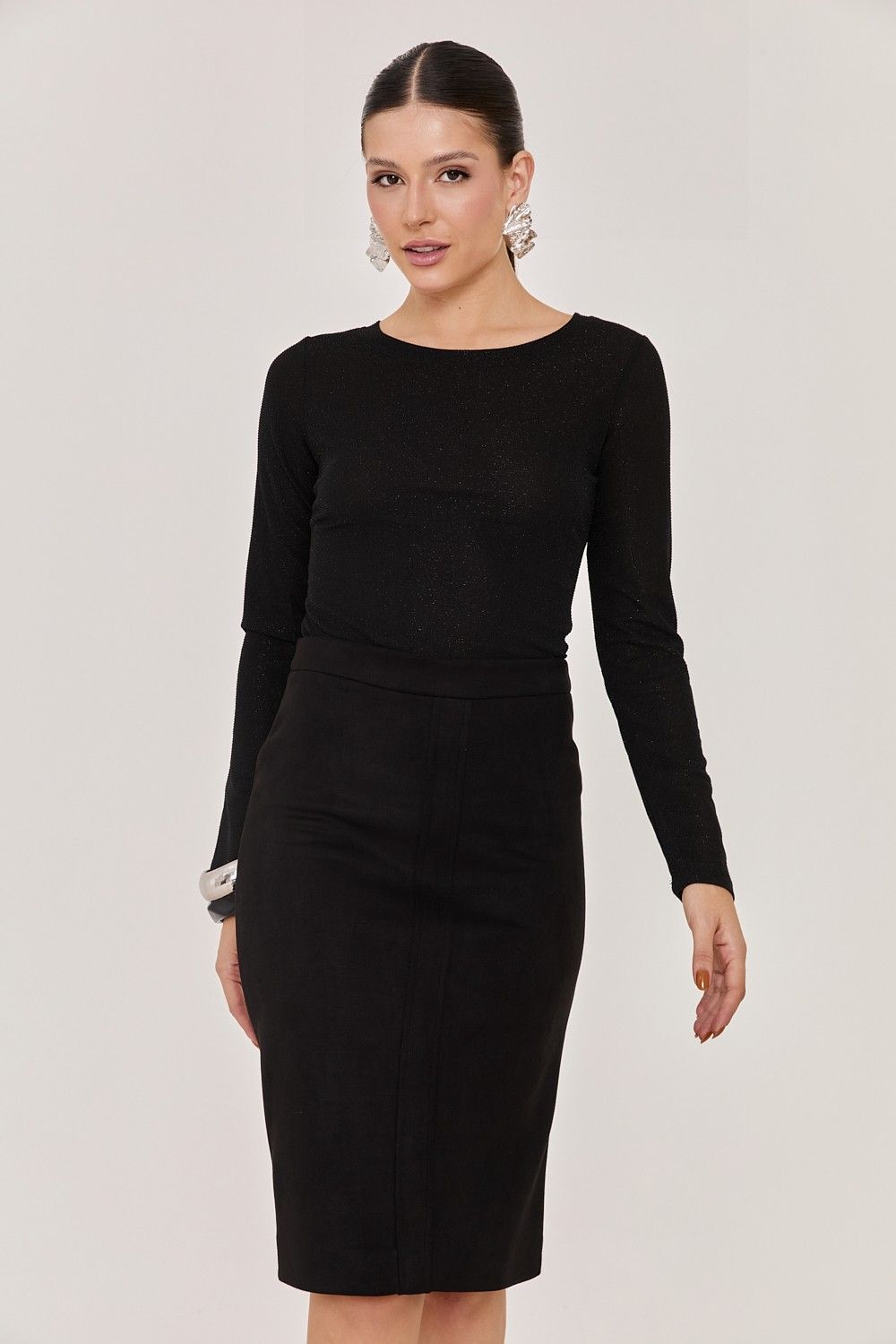 Saia Midi Malha Suede Ravena