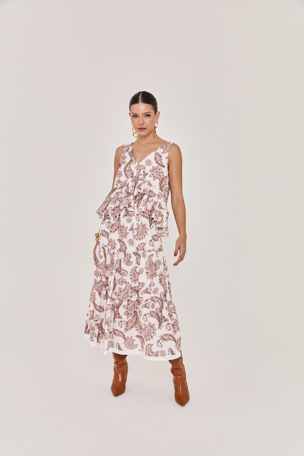 Blusa Regata Feminina Babado Estampa Paisley