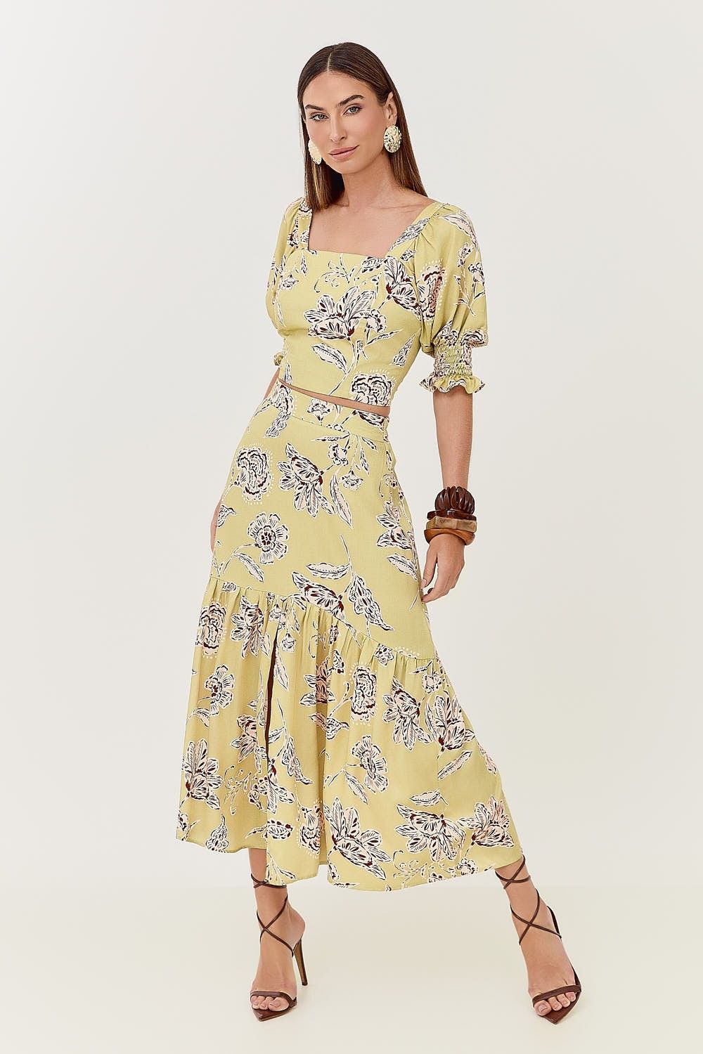 Saia Midi Estampa Floral Ava