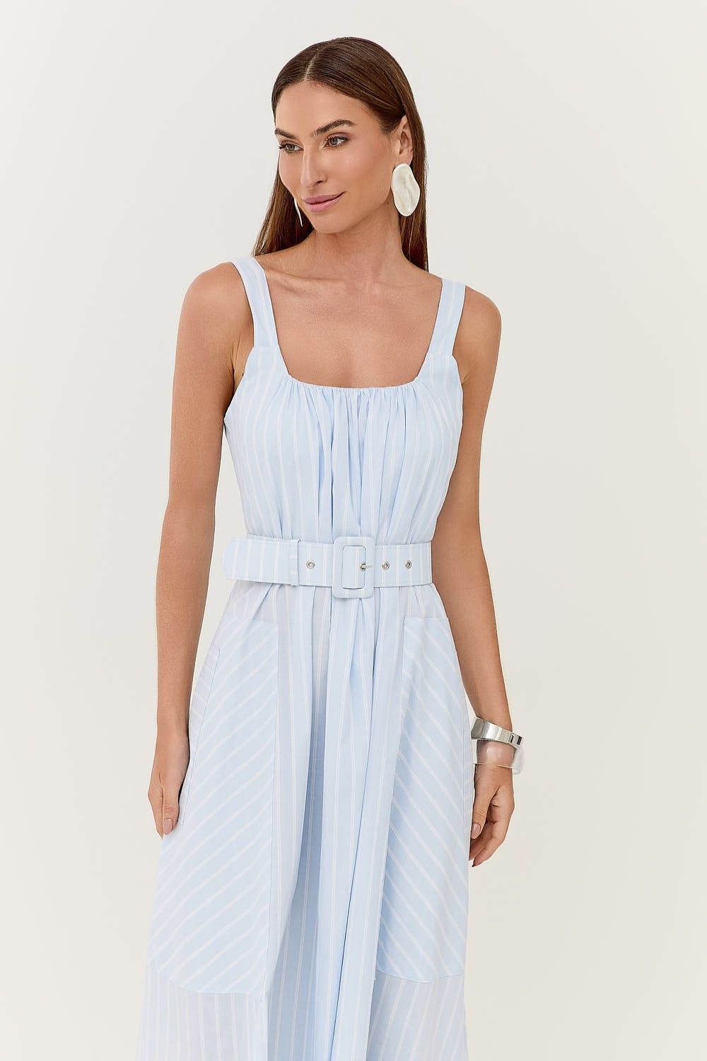 Vestido Midi Estampa Listras com Cinto Malu 