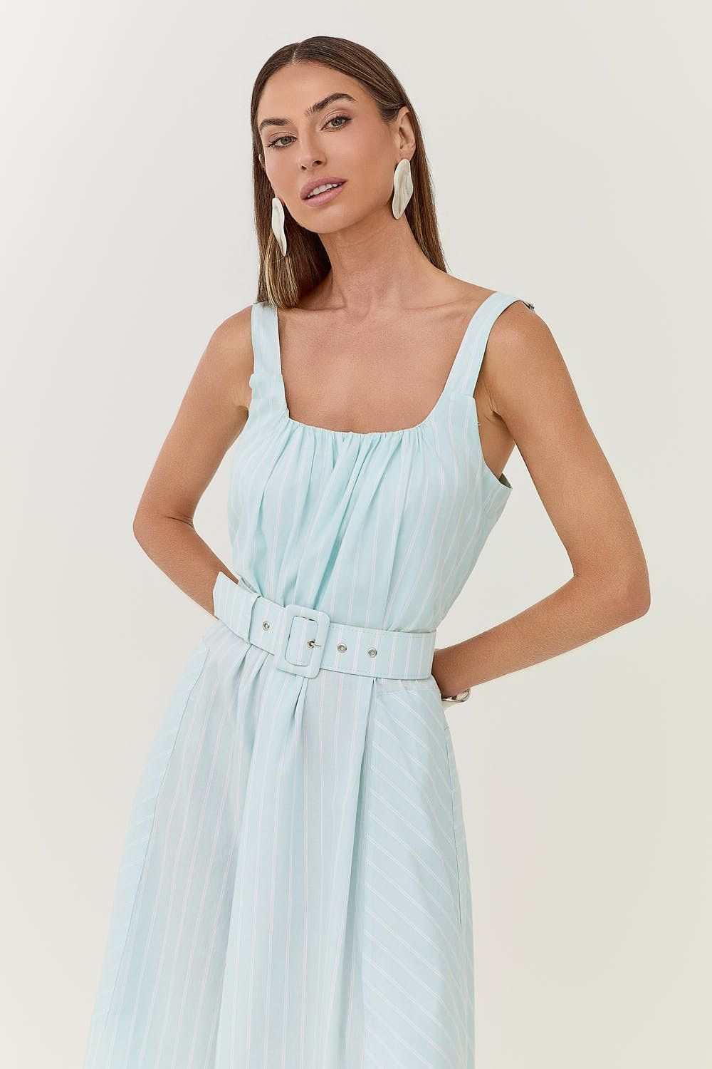 Vestido Midi Estampa Listras com Cinto Malu 