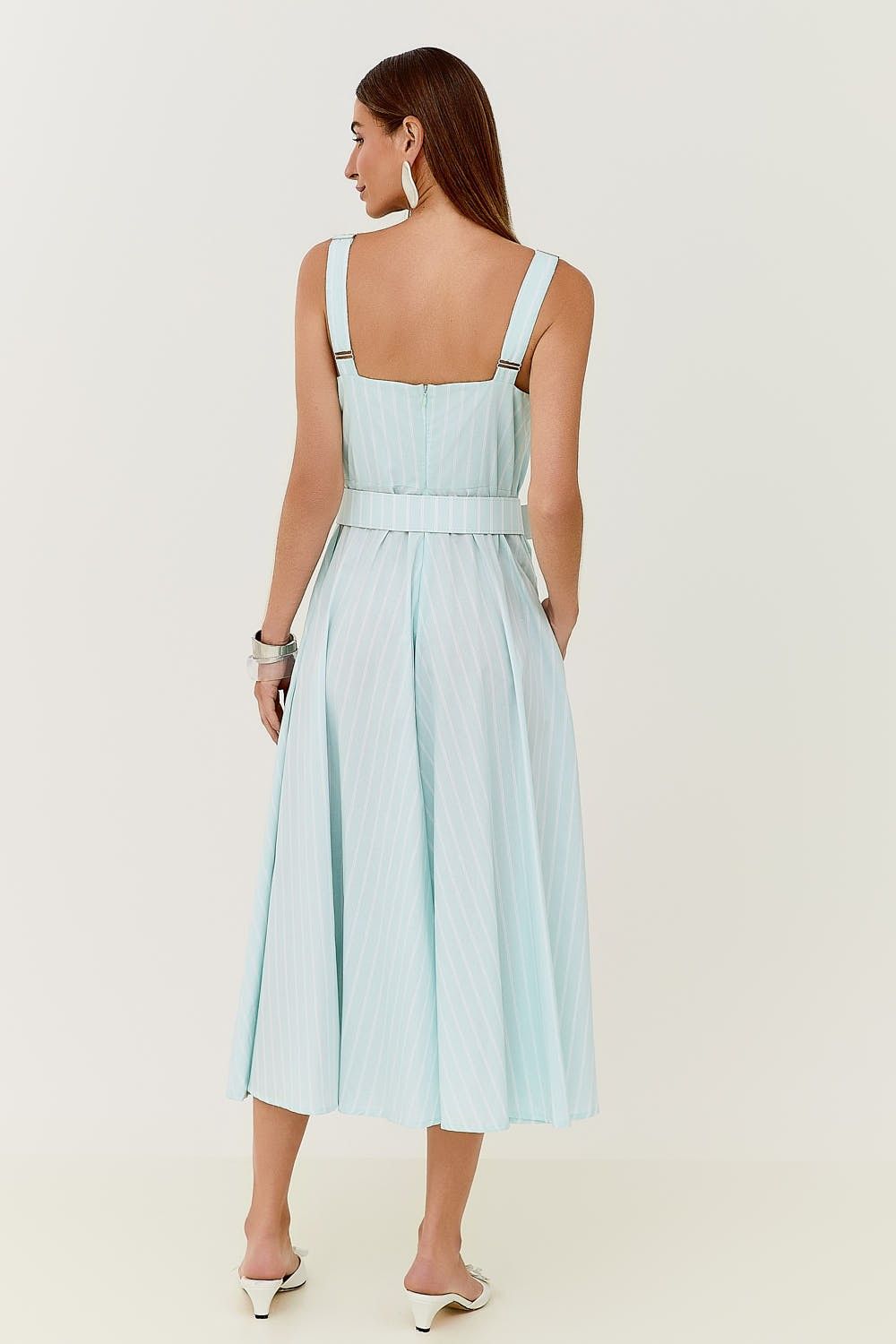 Vestido Midi Estampa Listras com Cinto Malu 