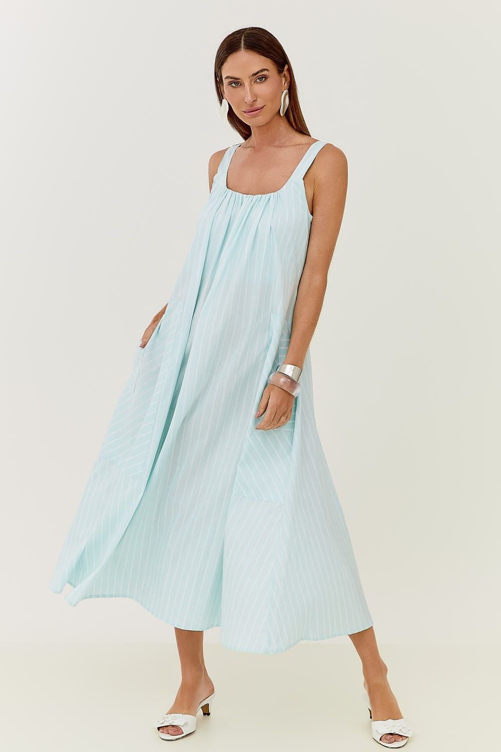Vestido Midi Estampa Listras com Cinto Malu 