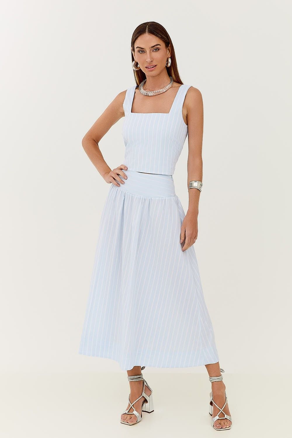 Blusa Top Alças Estampa Listras Malu